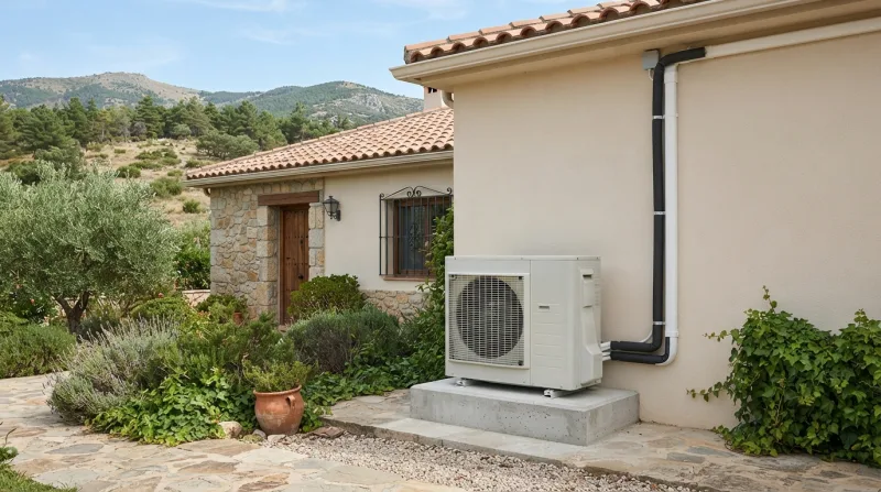 Radiador de calefacción con purgador y manómetro de caldera en vivienda unifamiliar