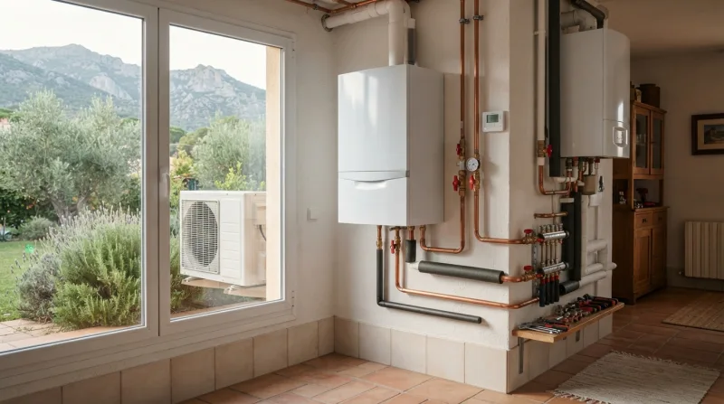 Radiador doméstico con termostato en una vivienda de la Sierra de Madrid durante el otoño