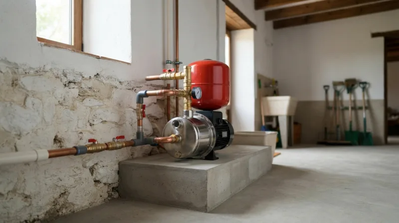 Técnico instalando una bomba de agua en una vivienda unifamiliar de Collado Villalba antes del invierno