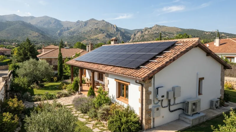 Instalación de placas solares en tejado de vivienda unifamiliar en Moralzarzal