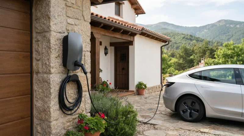 Instalación de cargador de coche eléctrico en garaje unifamiliar de Cercedilla