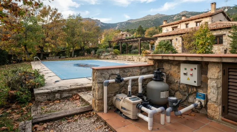 Equipo de invernaje de piscina con bomba y filtro en una vivienda de Navacerrada