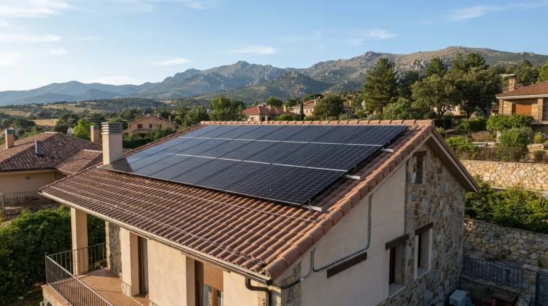 Instalación de placas solares en el tejado de una vivienda unifamiliar de la Sierra de Madrid