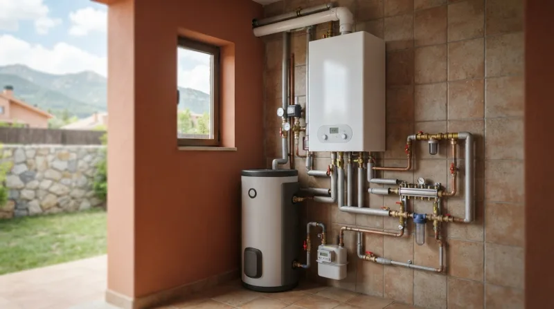 Caldera de condensación de gas instalada en una vivienda unifamiliar en Collado Mediano