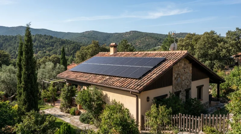 Instalación de placas solares en el tejado de una vivienda unifamiliar en Navacerrada