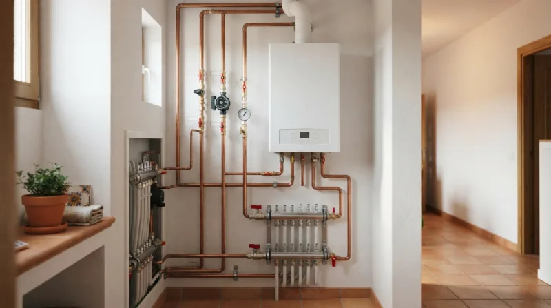 Radiador de pared frío mientras otro radiador de la misma habitación calienta, en una vivienda de la Sierra de Madrid