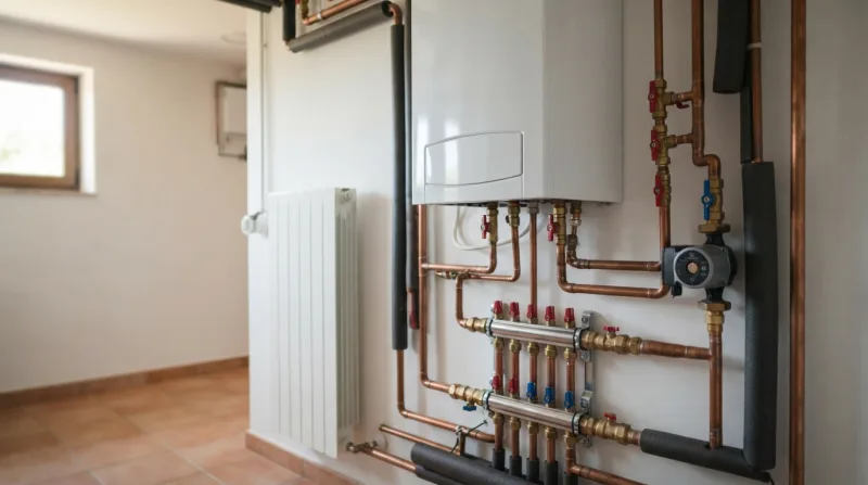Radiador de pared con un elemento frío mientras el resto calienta, en una vivienda unifamiliar de la Sierra de Madrid