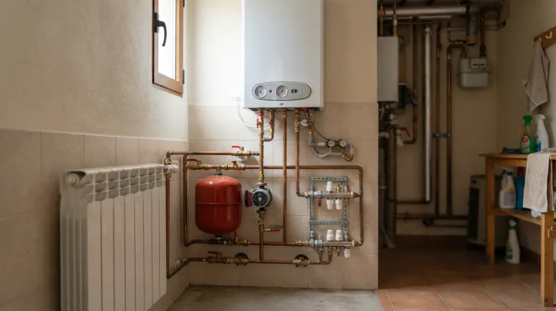 Radiador de aluminio blanco con la parte superior fría y la inferior caliente, indicando acumulación de aire