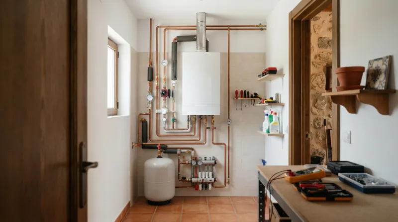 Técnico revisando una caldera de gas en una vivienda de Guadarrama