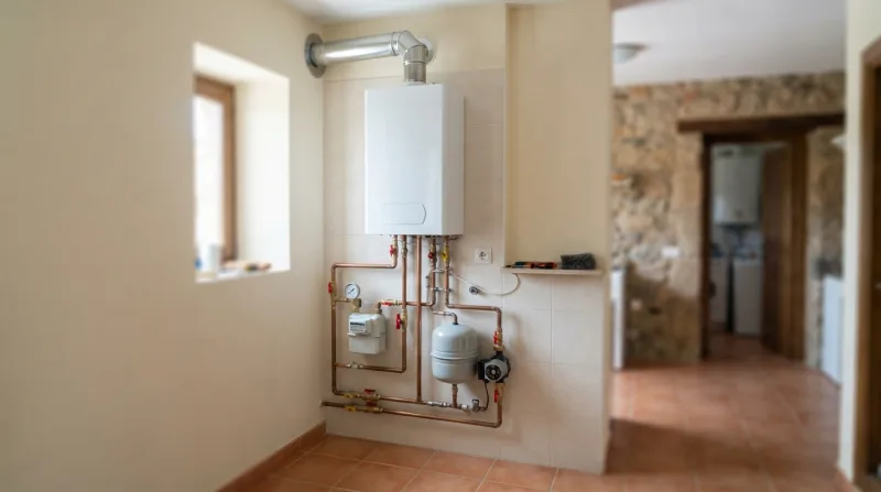 Técnico revisando una caldera de gas en una vivienda de Villanueva de la Cañada